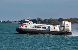Hovercraft in action on the Solent between the Isle of Wight and Portsmouth, England