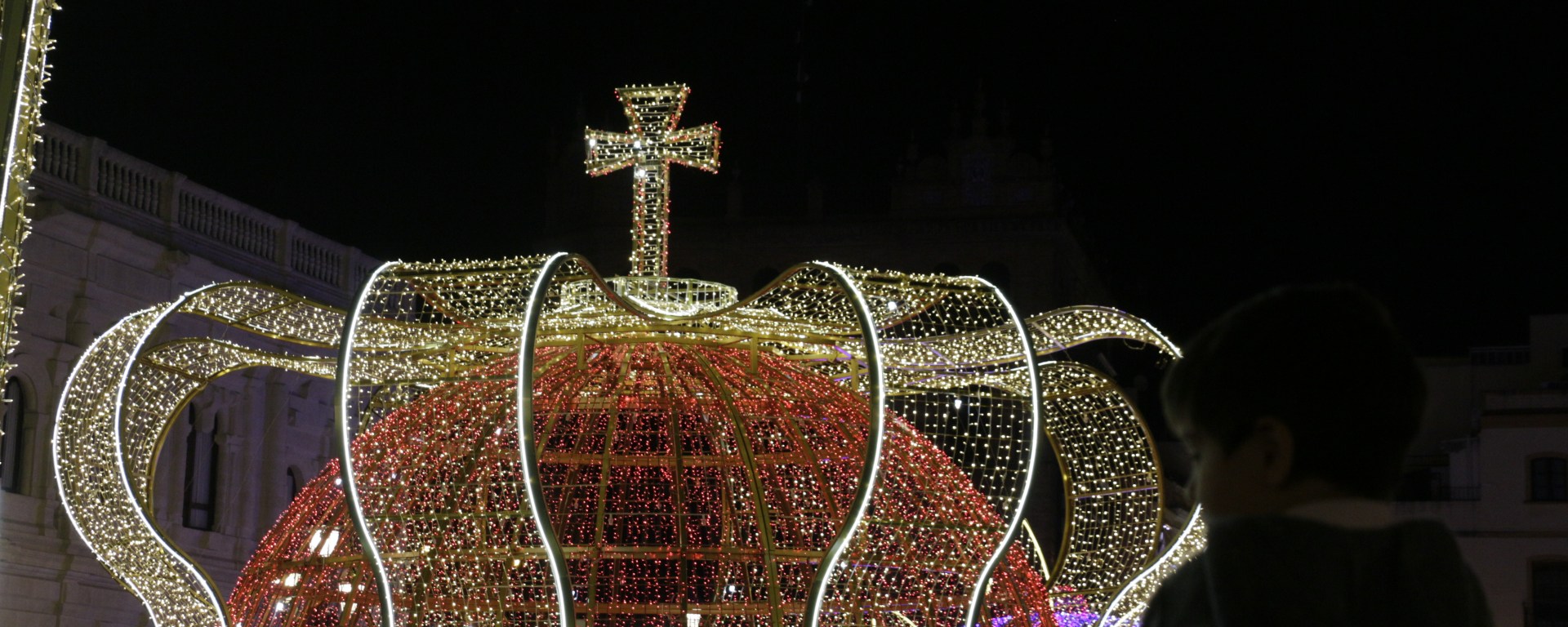 Christmas crown lights at the Plaza de San Francisco Seville Spain