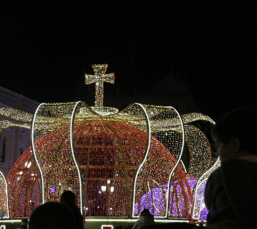 Christmas crown lights at the Plaza de San Francisco Seville Spain