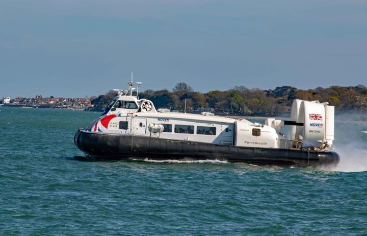 Hovercraft in action on the Solent between the Isle of Wight and Portsmouth, England